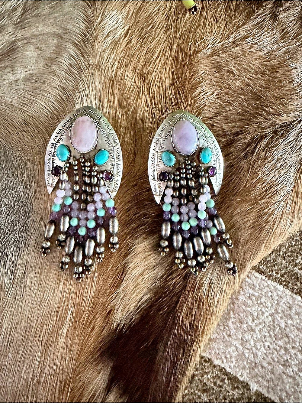 Deborah West Sterling Silver Beaded Statement Earrings